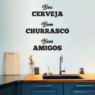 Adesivo de Parede Frase Cerveja Churrasco e Amigos Decoração Bar