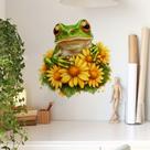 Adesivo de parede Frog com girassóis, decoração divertida e fresca