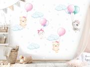adesivo de parede gatinhas balões bexigas aquarela gatas cute baby decorativas
