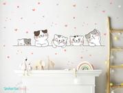 Adesivo de Parede Gatinhos Fofos e Corações