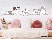 adesivo de parede gatos fofos e corações gatinho preto branco decoração