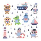 Adesivo de Parede Infantil Animais Marinheiros Quarto Criança - 046ir