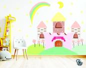 Adesivo de Parede Infantil Castelo de Princesa e Bolinhas