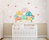 Adesivo de Parede Infantil Cogumelos Cute e Borboletas