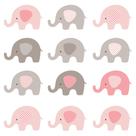 Adesivo de Parede Infantil Elefante Rosa e Cinza 48un 12x8cm