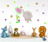 Adesivo De Parede Infantil Elefante Simpático e flores