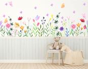 Adesivo de Parede Infantil Florais Boho e Borboletas 1mt