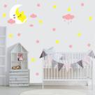 Adesivo De Parede Infantil Lua Estrela Dormindo Nuvens