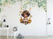 Adesivo de Parede Infantil Menina no Balanço e Folhagens Adesivo de Parede Infantil Menina no Balanço e Folhagens