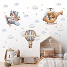 Adesivo de parede Infantil Ursinhos Bebê Aviadores com estrelas e Nuvens Papel de Parede Infanti quarto de bebê