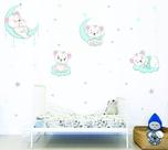 Adesivo de Parede Infantil Ursinhos Lua Nuvens Baby