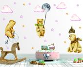 Adesivo de Parede Infantil Urso Bicicleta Lua Aquarela Retro Adesivo de Parede Infantil Urso Bicicleta Lua Aquarela Retro