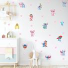 Adesivo de parede lilo stitch miniaturas desenho aquarela decoração quarto de meninas