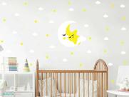 adesivo de parede lua céu estrela nuvem infantil amarelo