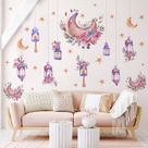 Adesivo de parede lua rosa e lanterna para decoração aconchegante de quarto