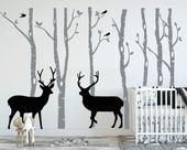 Adesivo de parede LUCKKYY Birch Tree Deer Nursery Forest