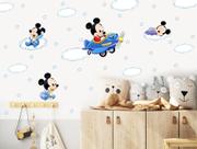 Adesivo De Parede Mickey Aviador Cute Baby Avião Azul Escuro Decoração Quarto Meninos