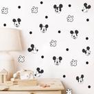 adesivo de parede mickey mouse e kit bolinhas miniaturas decoração preto e branco