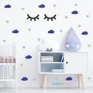Adesivo De Parede Nuvens Azul Escuro Estrelas E Cílios Sleep