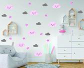 Adesivo de Parede Nuvens e estrelas rostinhos meninas Adesivo de Parede Nuvens e estrelas rostinhos meninas