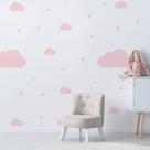 Adesivo de Parede Nuvens Rosa 64un e 70 estrelas para Quarto Infantil