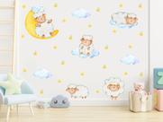 Adesivo de Parede Ovelhas Aquarela Lua Nuvens Cute Baby Chibi Decoração Infantil Berçário Adesivo de Parede Ovelhas Aquarela Lua Nuvens Cute Baby Chibi Decoração Infantil Berçário