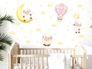 adesivo de parede ovelhas balão lua nuvens meninas decoração rosa cute baby