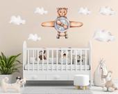 Adesivo de parede para quarto infantil ursinho avião