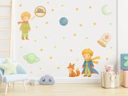Adesivo De Parede Pequeno Príncipe Aquarela Sonhador Raposa Estrelas Cute Decoração Quarto