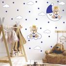 adesivo de parede quarto de meninos príncipe urso rei nuvens lua azul escuro