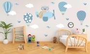 Adesivo De Parede Quarto Infantil Urso Aviador Balões Azul