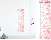 Adesivo de Parede Régua de Crescimento Florais Rosa