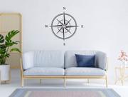Adesivo De Parede Rosa Dos Ventos Bússola Silhueta Decoração Viagem