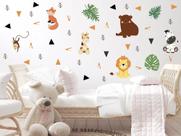 Adesivo de Parede Safari Baby Animais Cute Folhas Triângulos