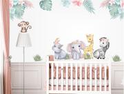 Adesivo de Parede Safari Cute Boho Aquarela e Folhagens Baby