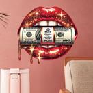 Adesivo de parede Sparkling Lips with Money Decalque removível em PVC