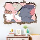 Adesivo de parede Tom and Jerry 3D para quarto de crianças ou sala de estar