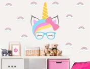 Adesivo De Parede Unicórnio Óculos Laço Kit Arco Iris Adesivo De Parede Unicórnio Óculos Laço Kit Arco Iris