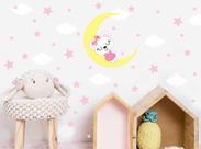 Adesivo De Parede Ursinha Lua Cute Baby Nuvens estrelinhas