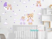 Adesivo de Parede Ursinhas Carrinho de Bebê Pijama Lilás Adesivo de Parede Ursinhas Carrinho de Bebê Pijama Lilás