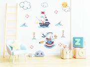 Adesivo de Parede Ursinho Marinheiro Cute Barcos e Farol