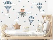 adesivo de parede urso aviador azul noturno e cinza balões decoração quarto meninos adesivo de parede urso aviador azul noturno e cinza balões decoração quarto meninos