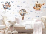 Adesivo de Parede Urso Aviador Boho Aviões e Balões decoração Infantil