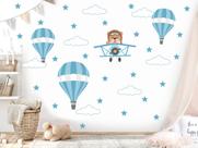 adesivo de parede urso aviador e balões azul bebê avião ursinho cute baby adesivo de parede urso aviador e balões azul bebê avião ursinho cute baby