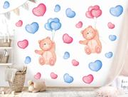 Adesivo de Parede Ursos com Balões de Coração Aquarela - senhorita decor