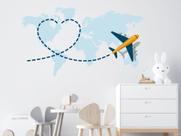 adesivo de parede viagens sala travel decoração avião mapa agencias escritórios