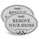 Adesivo de sinalização de porta CARGEN Remove Your Shoes oval de 16 x 9 cm, pacote com 2