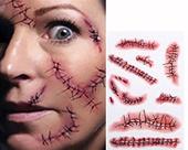 Adesivo de tatuagem temporário para cicatriz de ferida de Halloween - 5 unidades