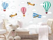 Adesivo decorativo balão mágico avião nuvens menino piloto