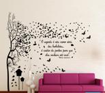 Adesivo decorativo de Parede com Árvore grande com frase de borboleta e jardins